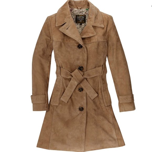 Tan Leather Jacket with Notched Lapel and Structured Silhouette - Picture 1 of 4